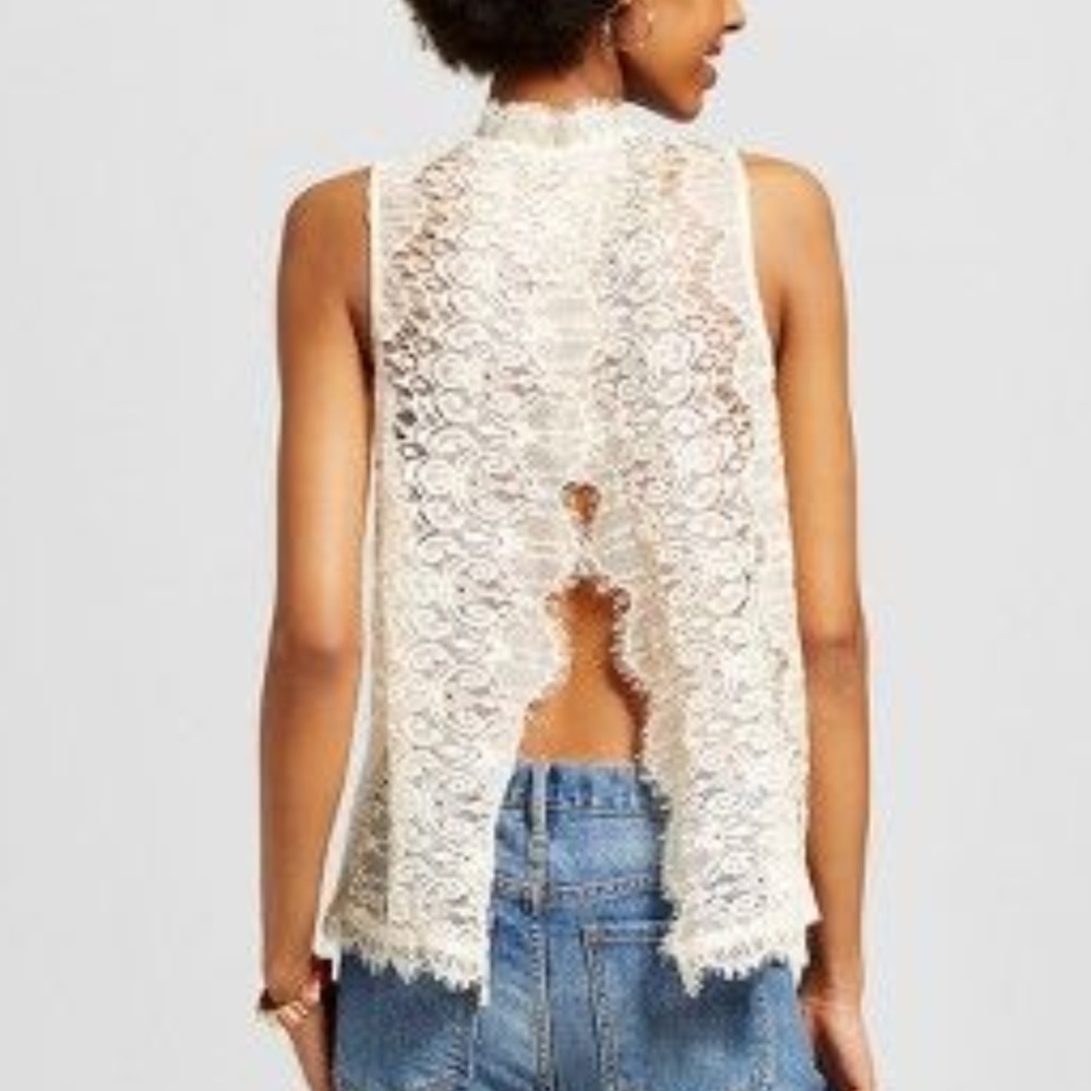 NEW Natural Lace Open-Back Tank Top Blouse [D6] - Picture 3 of 8